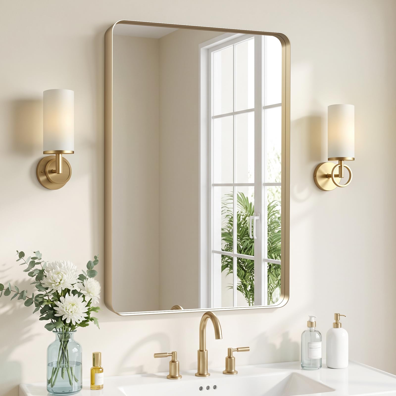 Kosmonia 36x24 Inch Bathroom Vanity Mirror Brushed Champagne Gold
