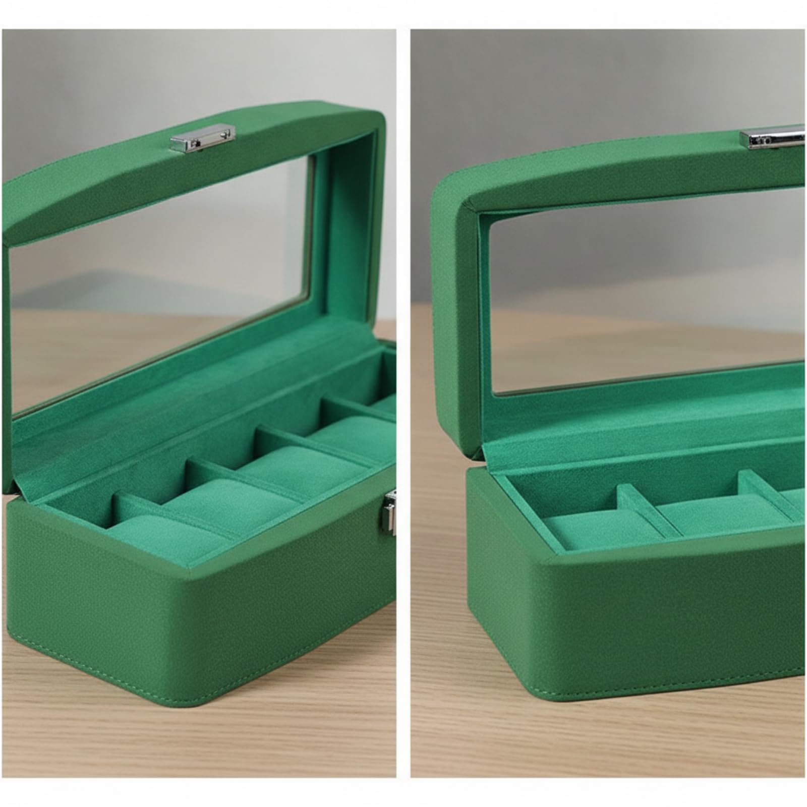 Perfeclan Caja Expositora de Relojes Organizador Estuche Vitrina con Ventana de Exhibición y Seguro Metálico Forro Aterciopelado y Cojines Separadores Adecuada para Vitrina Estante Colección, Marrón
