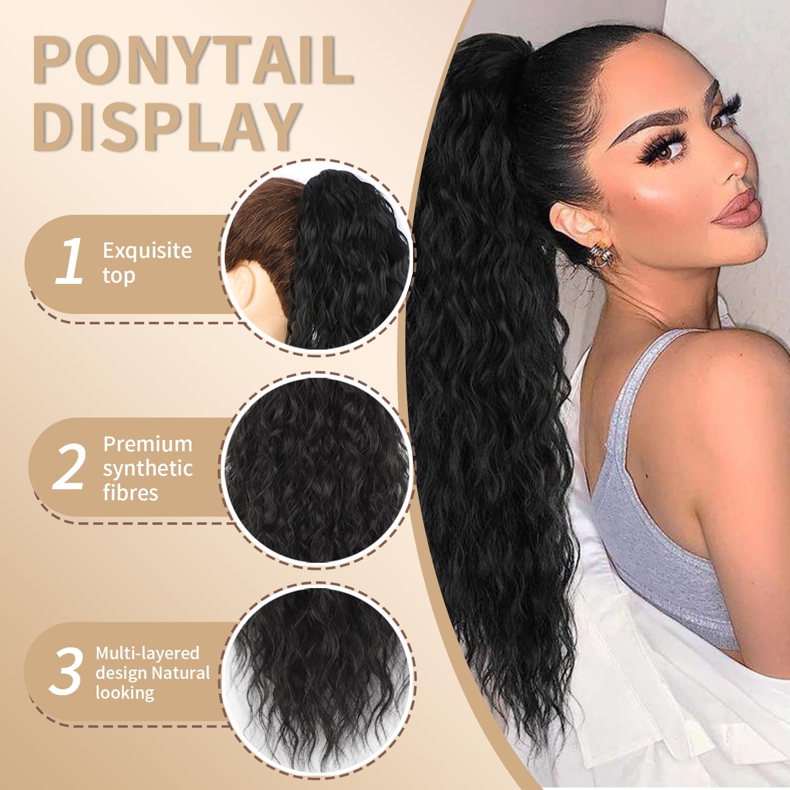 Humistwbiu Claw Clip Ponytail Extension for Women 30 Inch Long Ponytail Hair Piece Wavy Curly Synthetic Hairpieces, Natural Black - Image 3