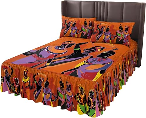 Faldas de cama plisadas envolventes para mujeres africanas para cama matrimonial de 54 x 75 pulgadas, falda de cama decorativa con volantes de