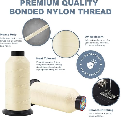 Miniatura 353 de Mandala Crafts Hilos de coser resistentes de nailon consolidado, hilo para tejer jeans de cuero, hilos de tapicería marina al aire libre, Beige
