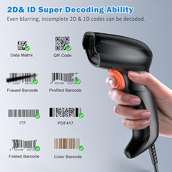 Symcode USB Barcode Scanner Handheld Wired Automatic Bar Code Scanner with Long USB Cable for Mobile Payment, Convenience Store, Supermarket, Warehouse