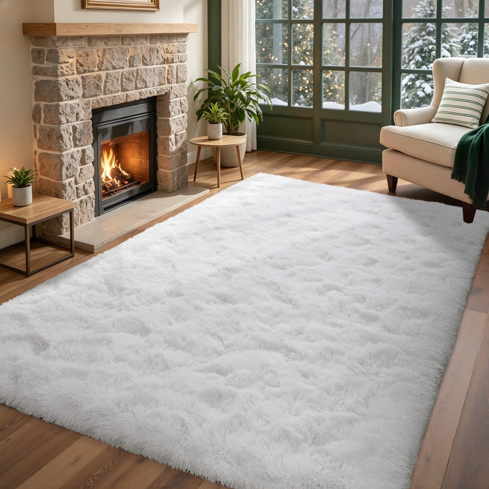 Tapis moelleux blanc anti-froid au sol idéal pour les pieds nus en chambre