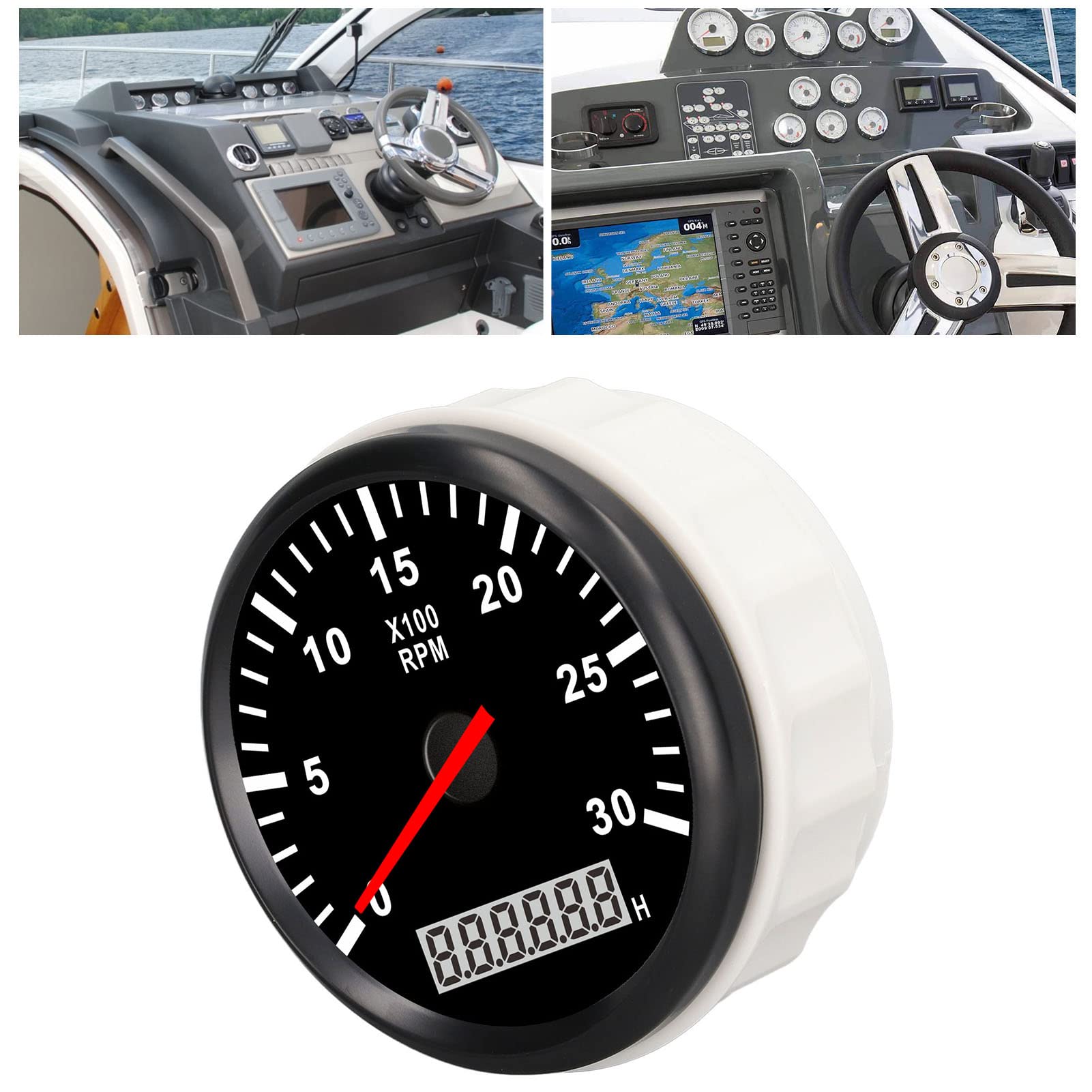 Tacómetro Marino Calibre 85mm/3,35 Pulgadas Tacómetro Calibre 3000RPM IP67 Impermeable Tacho Calibre con LCD Horómetro Retroiluminación Roja para Coche Camión Barco