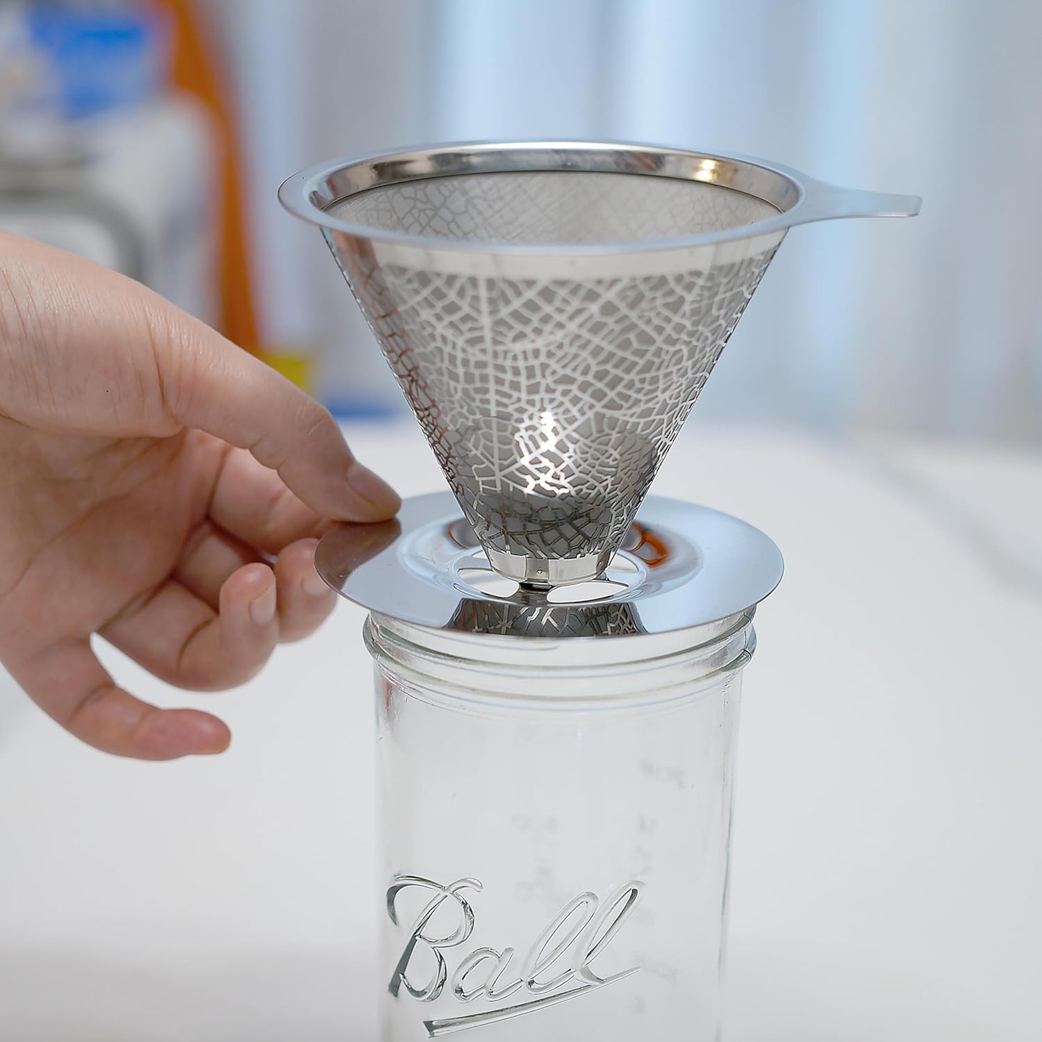 Reusable Stainless Steel Pour Over Drip Coffee Filter for Mason Jars,Fits Wide Mouth & Regular Jars, Manual Brew Coffee Dripper,No Paper Filters Needed,Rustproof,Dishwasher Safe