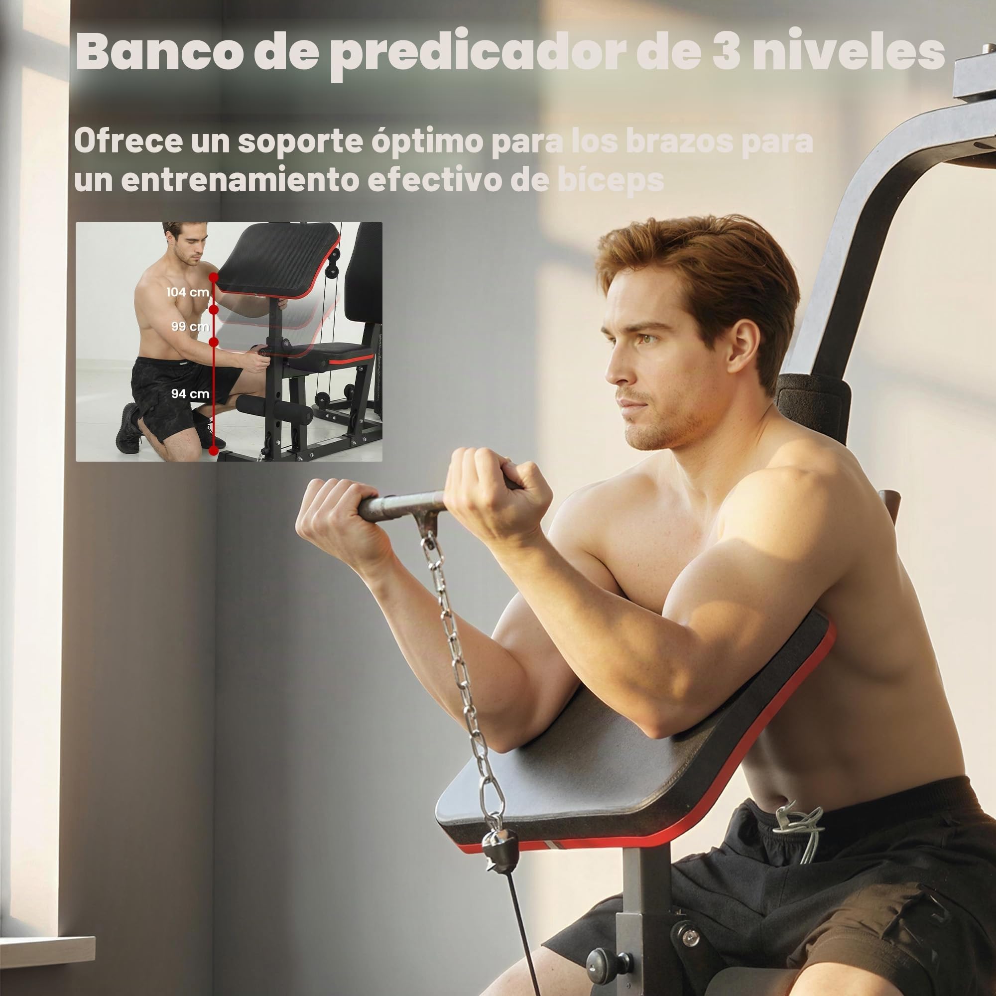 SPORTNOW Estación de Fuerza Estación de Fitness con 65 kg de Peso, Lat Pulldown, Barra Butterfly, Banco Preacher Ajustable, Entrenador de Piernas, Máquina Multifuncional Smith Multiestación hasta 120