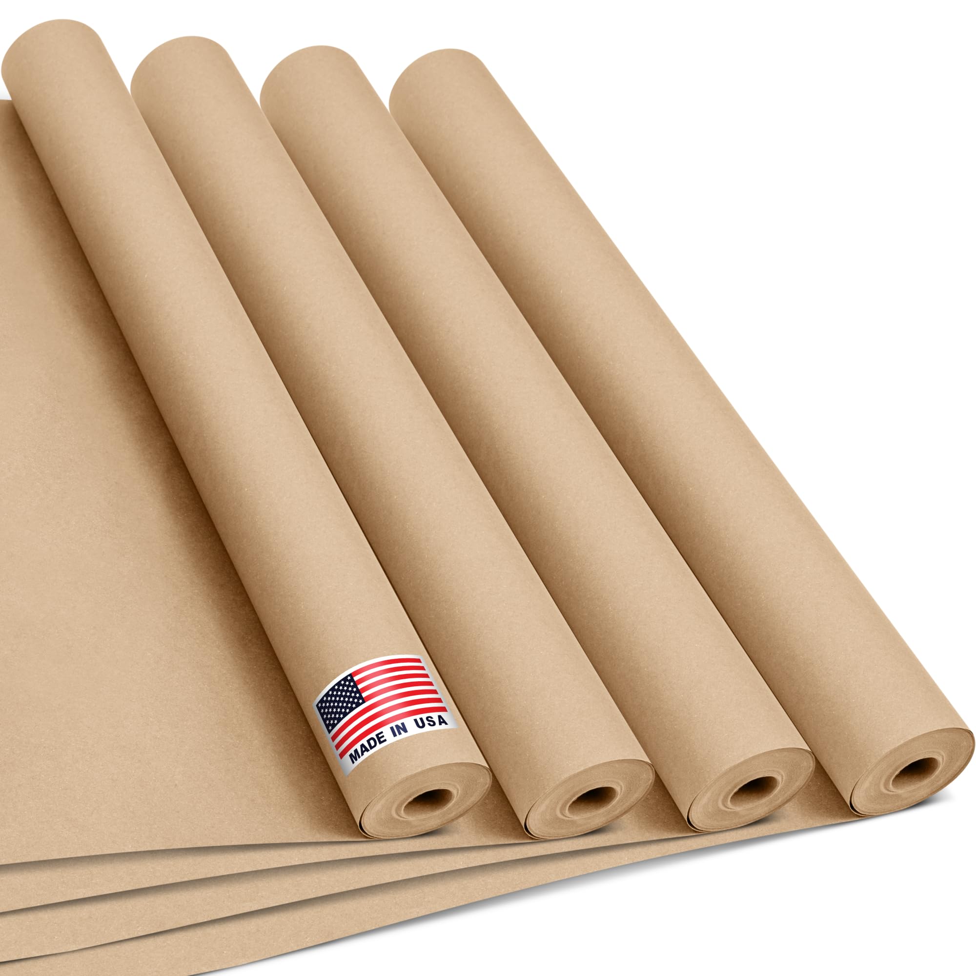Paclord 24" x 1200" (100 ft) Natural Kraft Paper Roll (Value Pack – 4 Rolls) – Made in USA, 100% Recyclable Brown Packing Paper for Shipping,