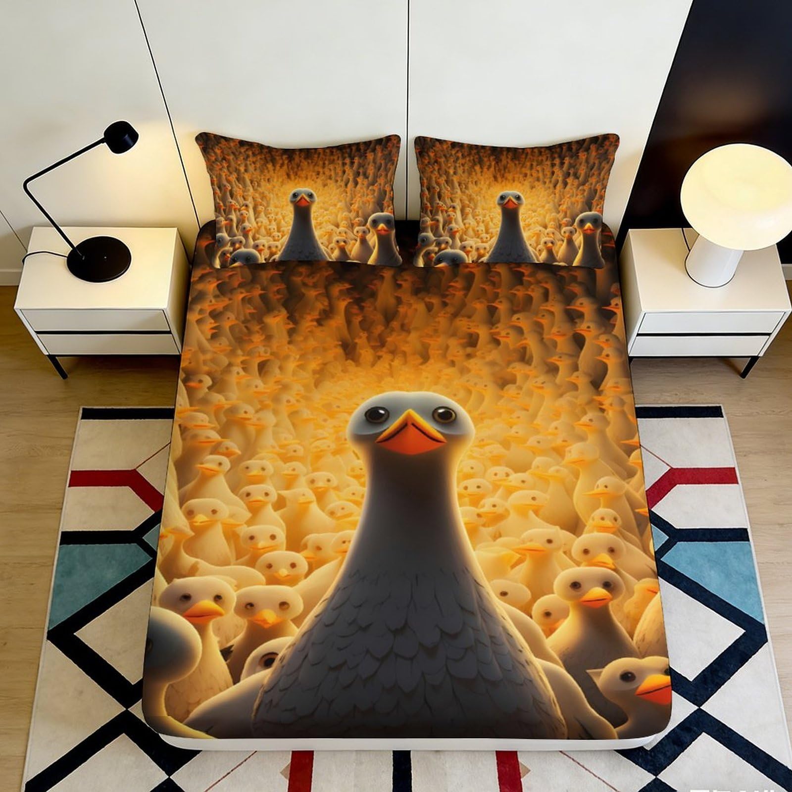 Jqzkxnhpbr Style-10 3D Printed Goose Flock Fitted Sheet Microfiber Soft Orange Animal Bed Cover For Bedroom Guest Room Dorm Mattress Decor 90X200x25cm
