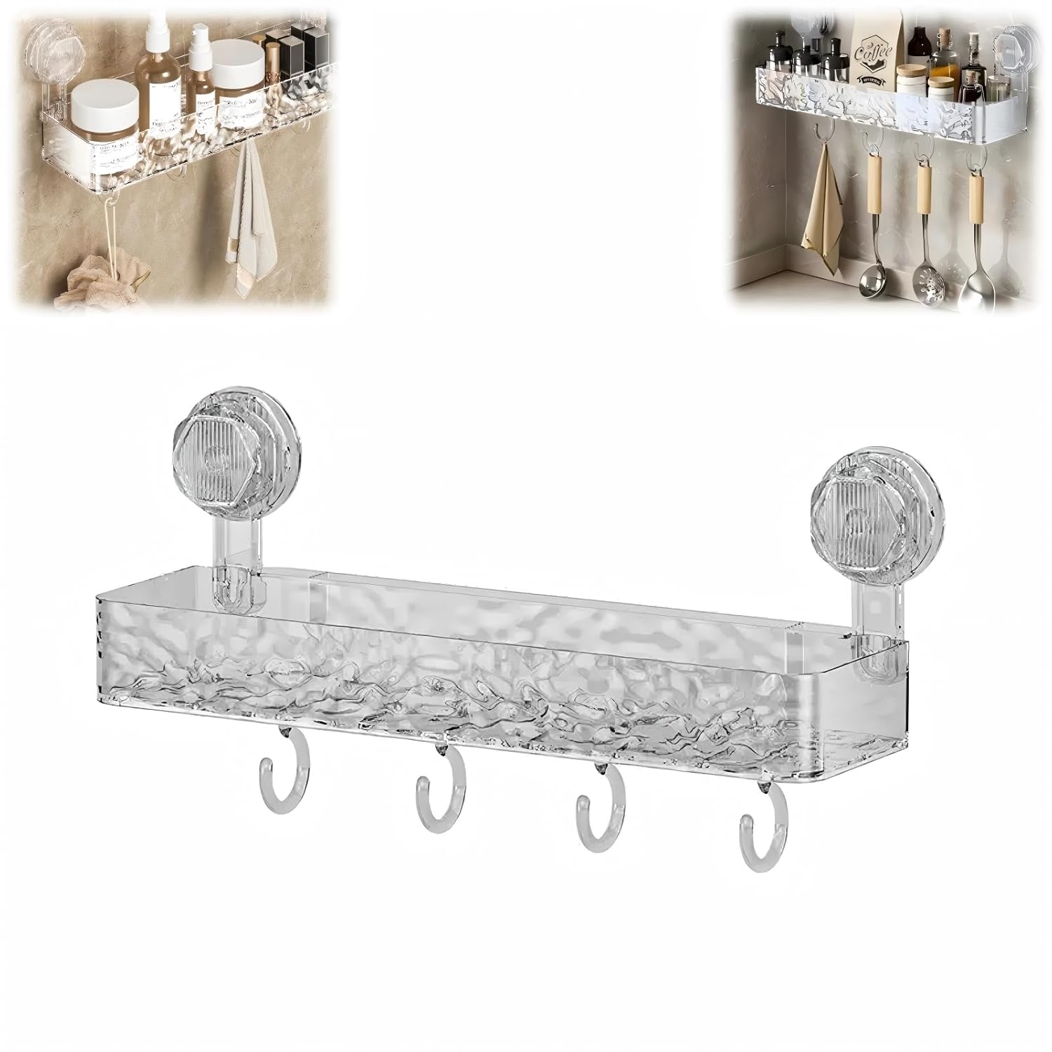 Corrugated Shower Wall Organizer Suction No-Drill Corner Shower Caddy Suction Cup for Bathroom Kitchens Acrylic Shower Shelves 1PC