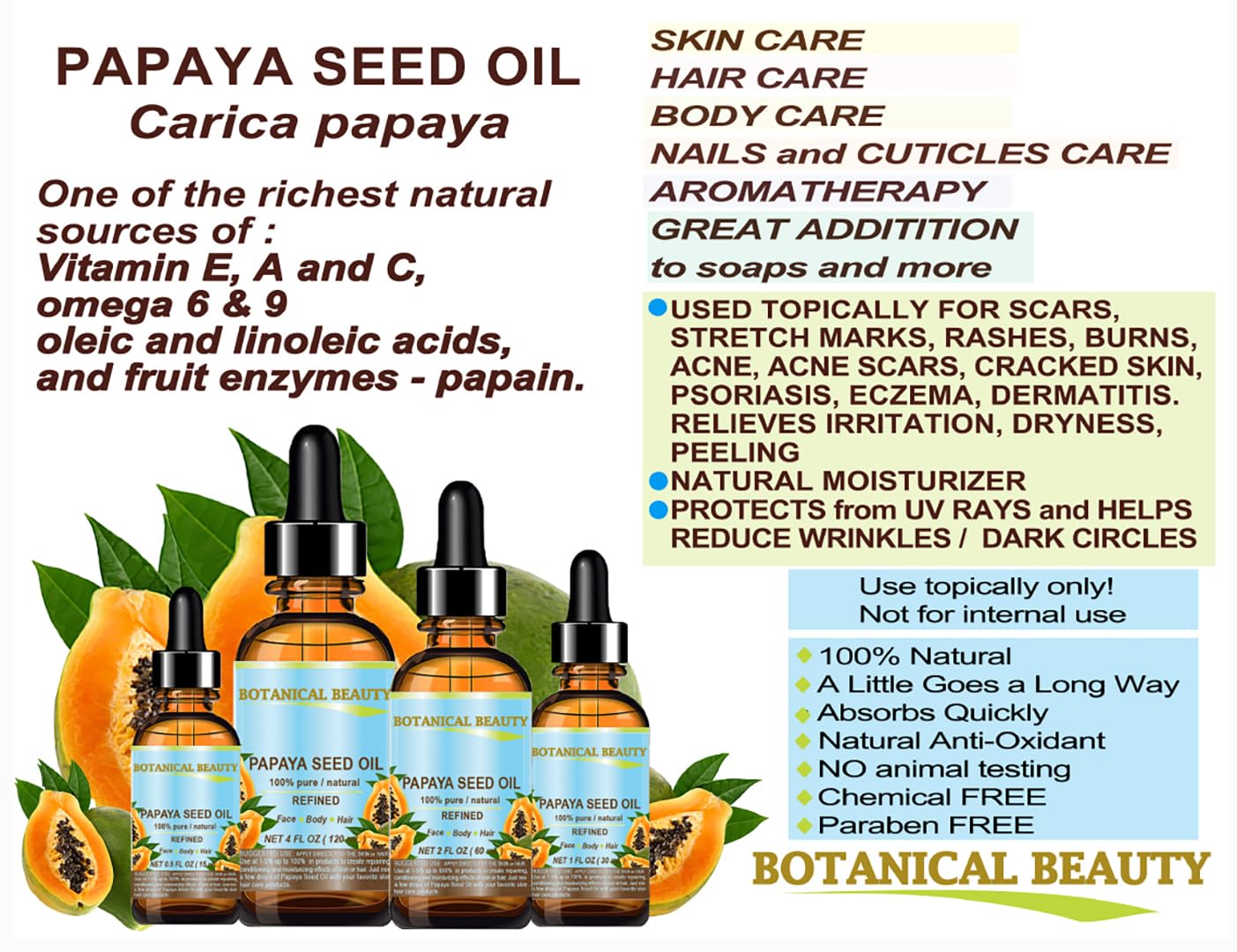 Botanical Beauty PAPAYA SEED OIL. 100% Pure / Natural / Undiluted /Refined Cold Pressed Carrier Oil. 0.5 Fl.oz.- 15 ml. For Skin, Hair And Lip Care. - Image 8