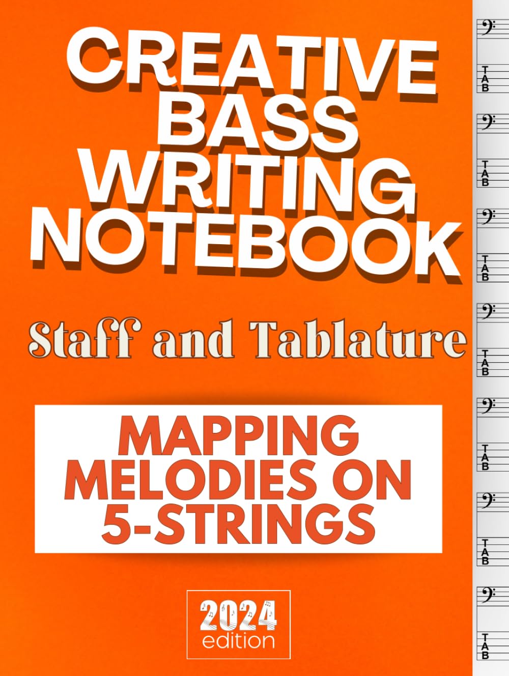 Tablature basse 5 cordes avec clé de basse et 7 righi format A4