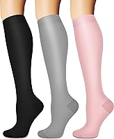 Vista 10 de Calcetines de compresión y circulación para mujer y hombre (3 pares), para enfermería, correr, viajar, calcetines hasta la rodilla