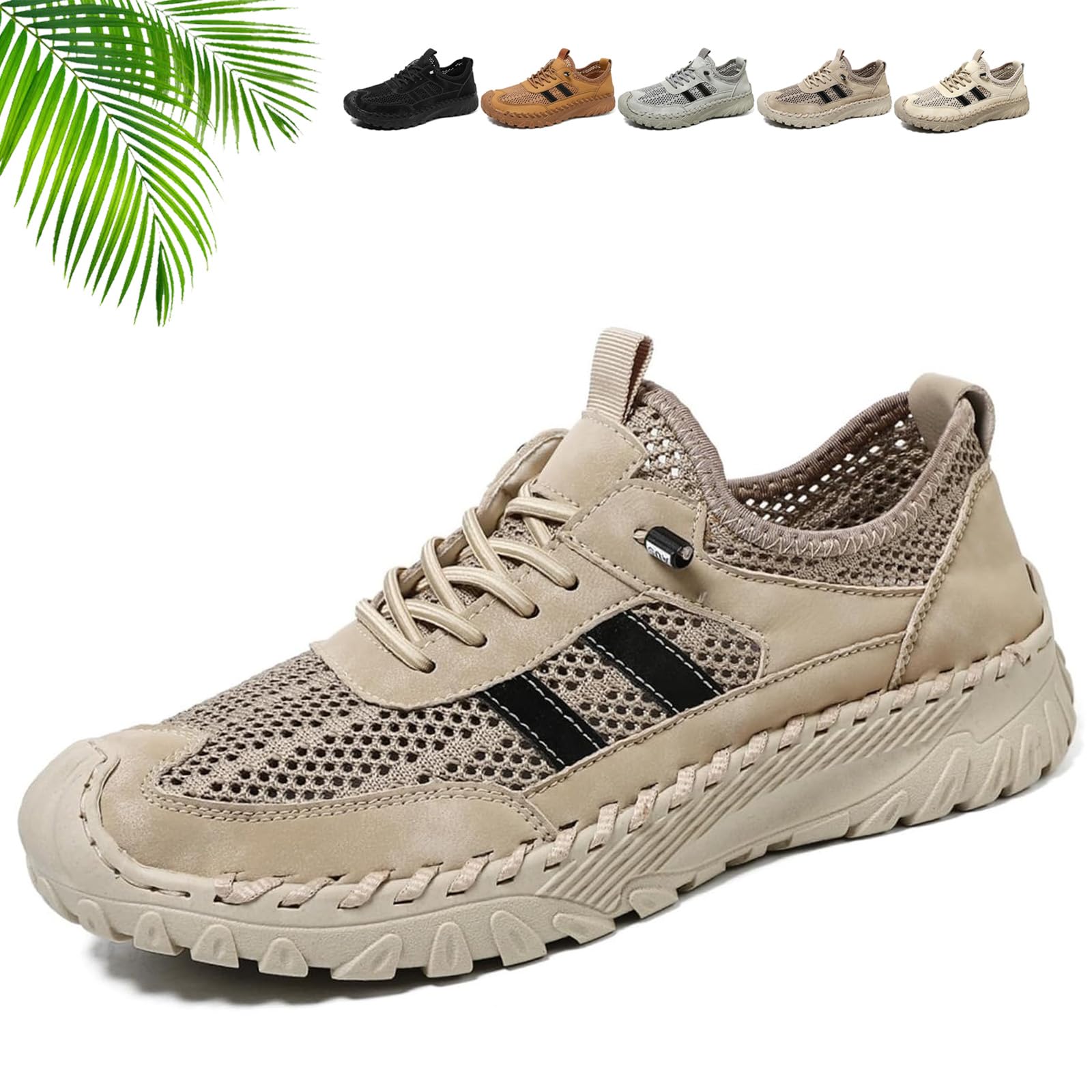 Chaussures orthopédiques pour homme, à enfiler - Chaussures de randonnée orthopédiques en cuir - Baskets en maille respirante pour la marche - Sandales d'extérieur décontractées
