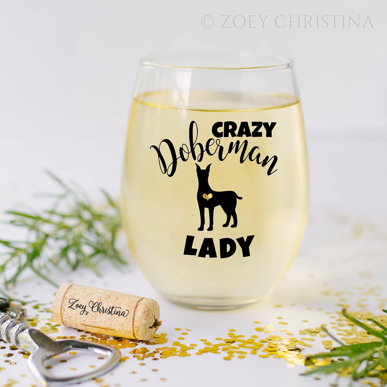 Doberman Gifts for Women Funny Stemless Wine Glass for Her Dobie Mom Cup 0054 - Image 2