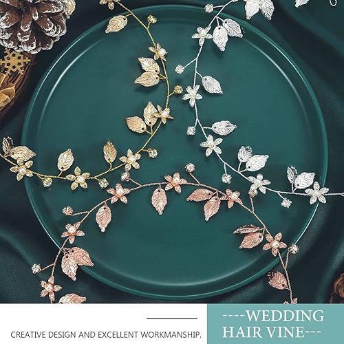 Miniatura 8 de Yean Diadema de novia para el pelo de la boda con hojas doradas, accesorios de novia para mujer (dorado) (dorado)