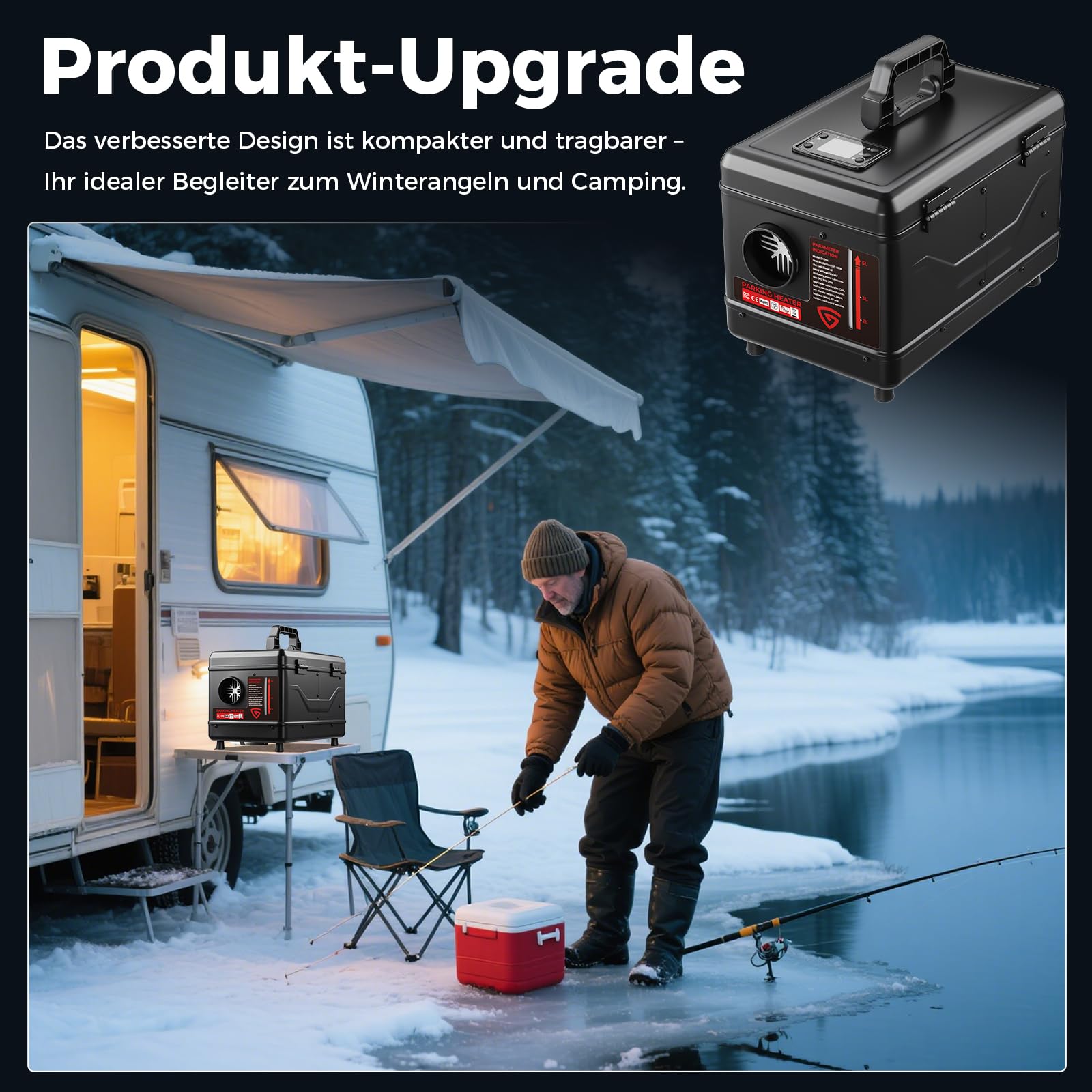 Dieselheizung 220-240V AC & 12/24V DC 8 kW, All-in-One 5L Diesel Standheizung mit Bluetooth APP Fernbedienung und LCD Bildschirm, für Zuhause, Werkstatt, Garage, Wohnmobil, LKW, RV, Boot Schwarz