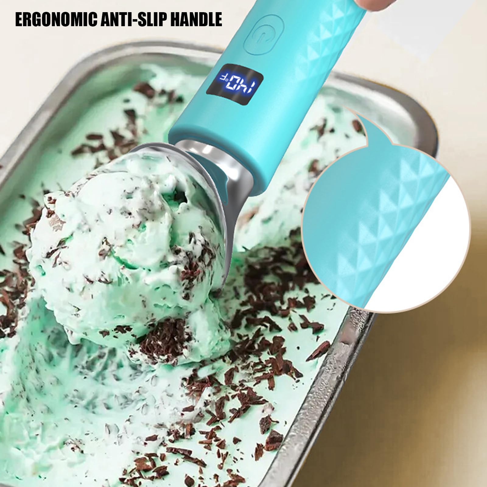 PANGBOER Cuillère à Glace chauffante électrique avec poignée en Silicone antidérapante, cuillères imperméables Rechargeables pour friandises glacées dures, cuillère Rechargeable