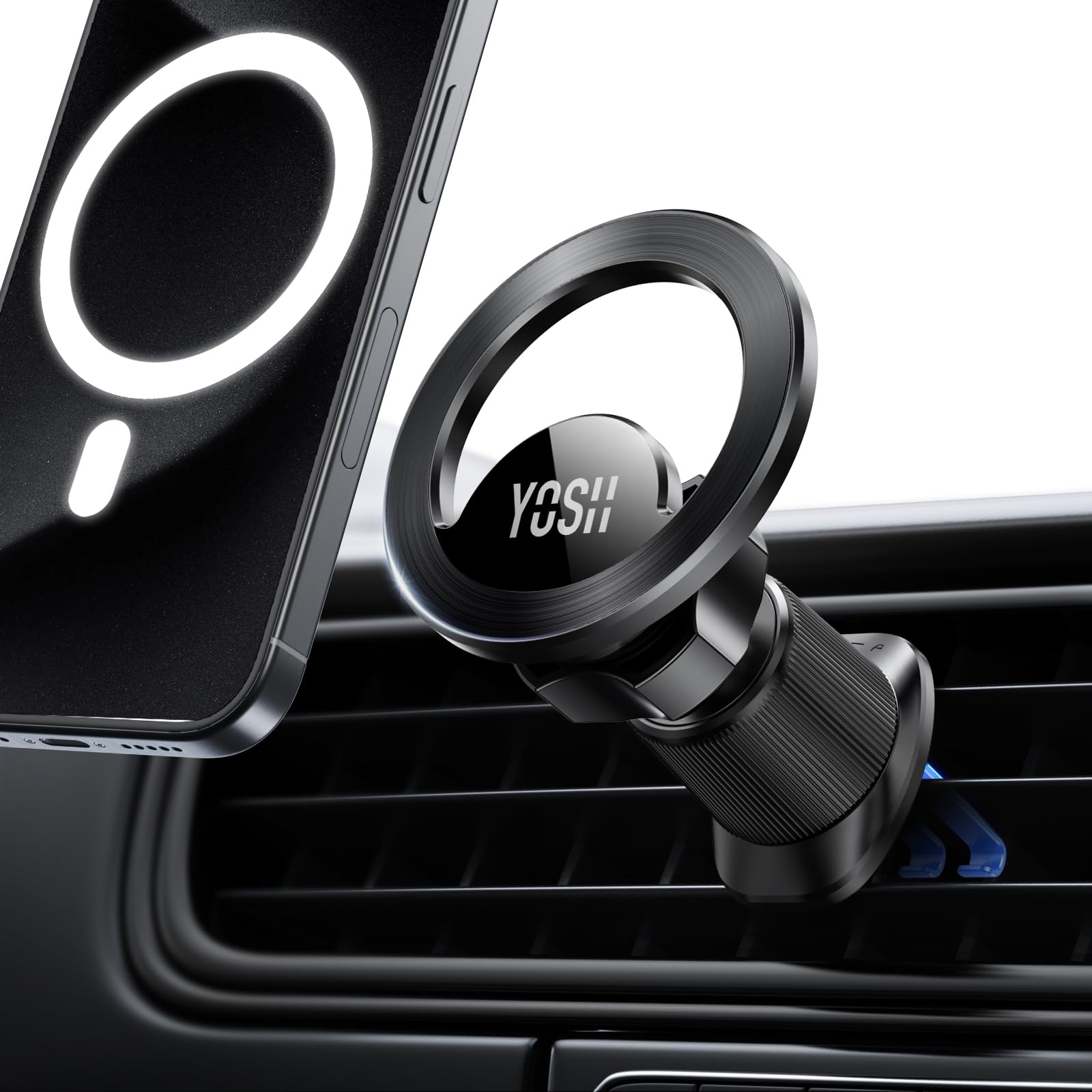 YOSH Soporte Coche mag-Safe Ventilación, Soporte Magnético para el Coche con 20x N55 imán, 360 ° Giratorio Porta para el iPhone 16/15/14/13/12 Serie & mag-Safe Fundas