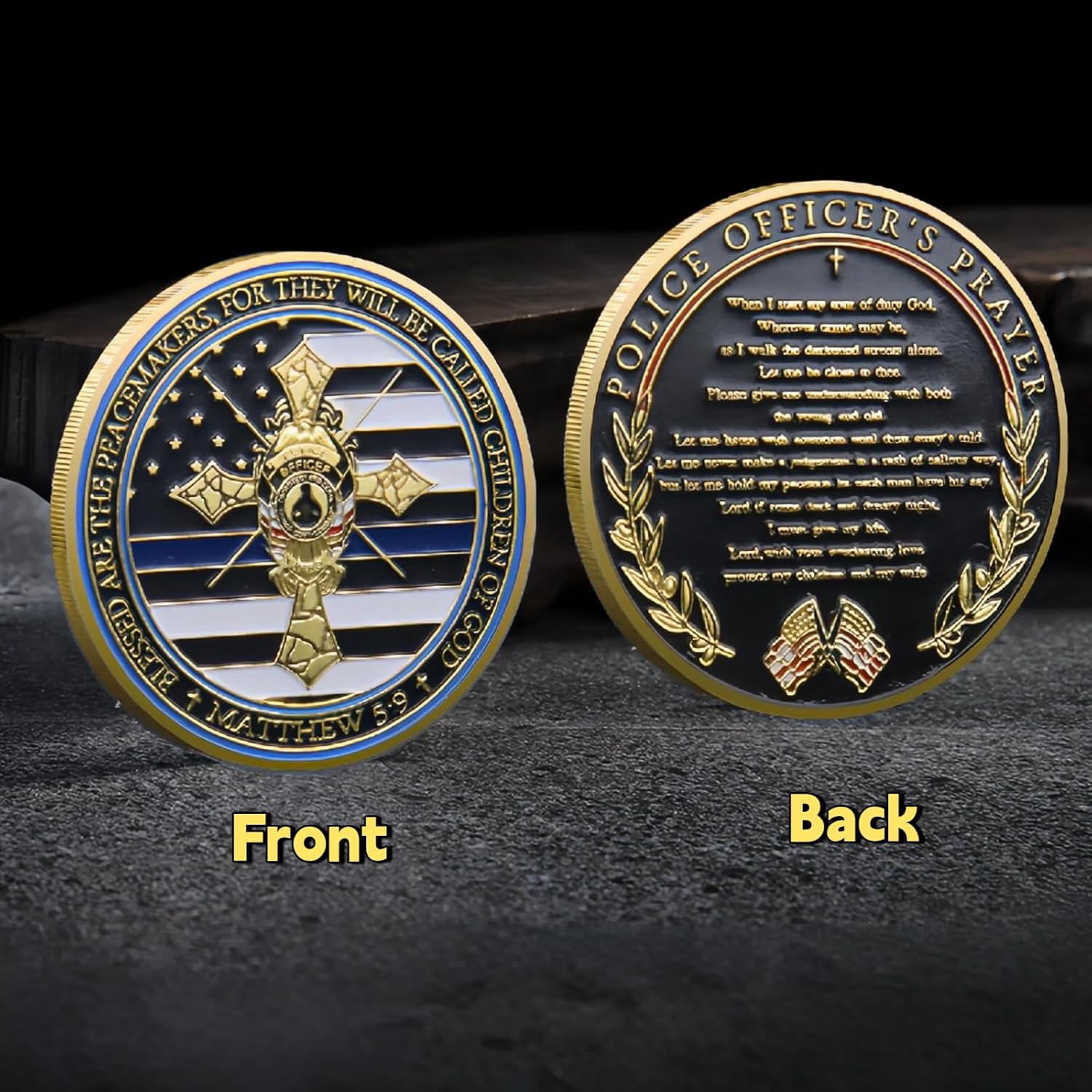 Blessed Peacemakers Thin Blue Line Police Challenge Coin - Matthew 5:9 Law Enforcement Collectible Coin