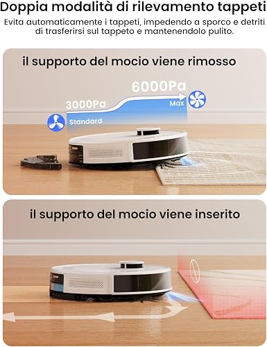Lefant M2 Plus Robot Aspirateur Laveur 6000Pa avec Station Vidage Automatique Poussière,Navigation Laser avec Cartographie,Évitement d'obstacles PSD,Idéal pour Poils d'animaux/Tapis, WiFi/App/Alexa - 4