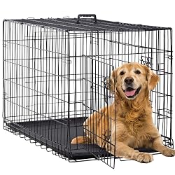 BestPet | Dog Crate | 42" | Black | Foldable Metal Kennel with Double Doors, Secure Slide-Bolt Latches, Leakproof Tray | Portable Dog Cage for Large Breeds | for Travel, Indoor & Outdoor Use