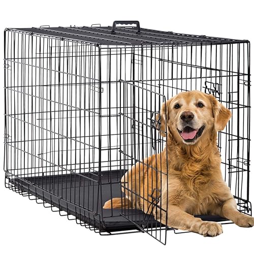 BestPet | Dog Crate | 42" | Black | Foldable Metal Kennel with Double Doors, Secure Slide-Bolt Latches, Leakproof Tray | Portable Dog Cage for Large Breeds | for Travel, Indoor & Outdoor Use