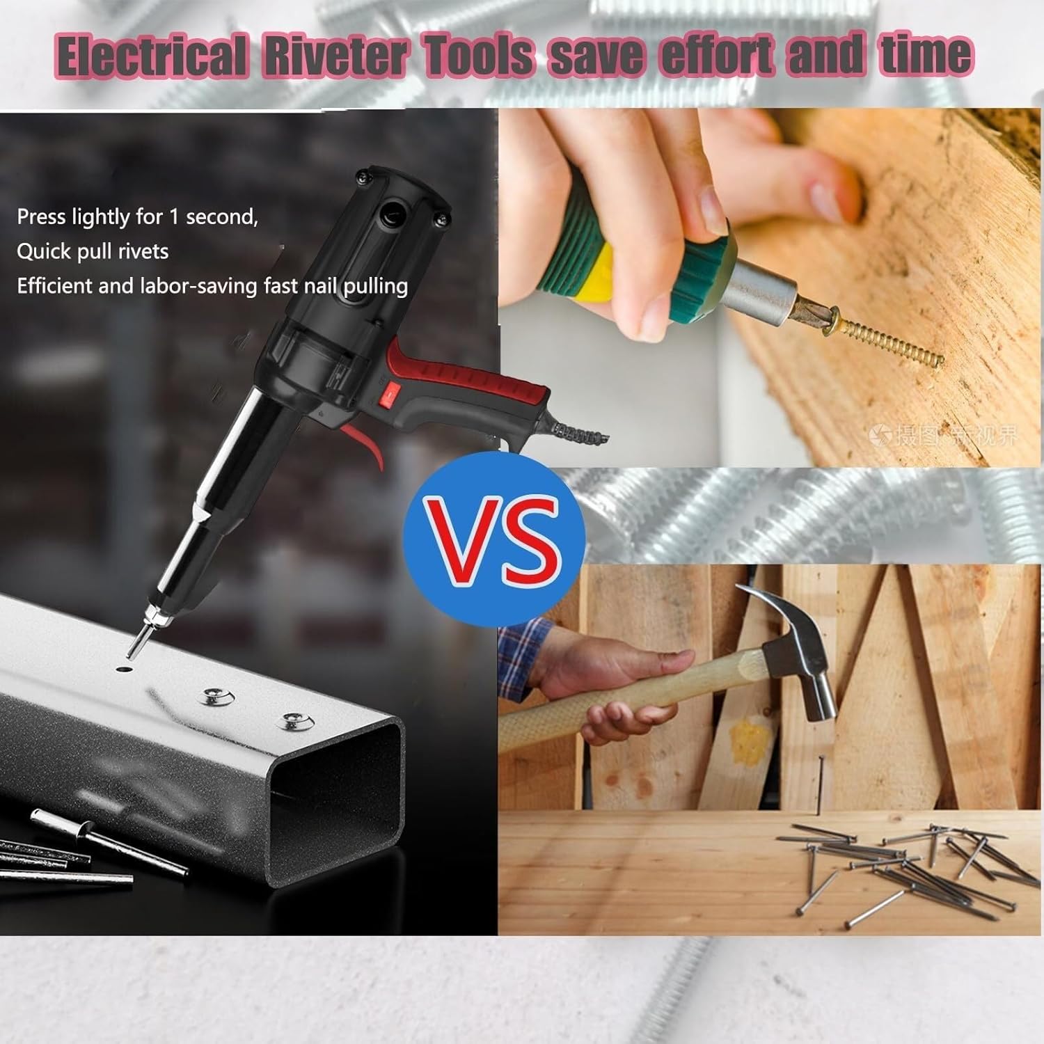 Electric Rivet Riveting Tool, Electric Rivet Tool,4.0m m-6.4m m Portable Rechargeable Blind Tool, for Drill Electrical Nut Riveting