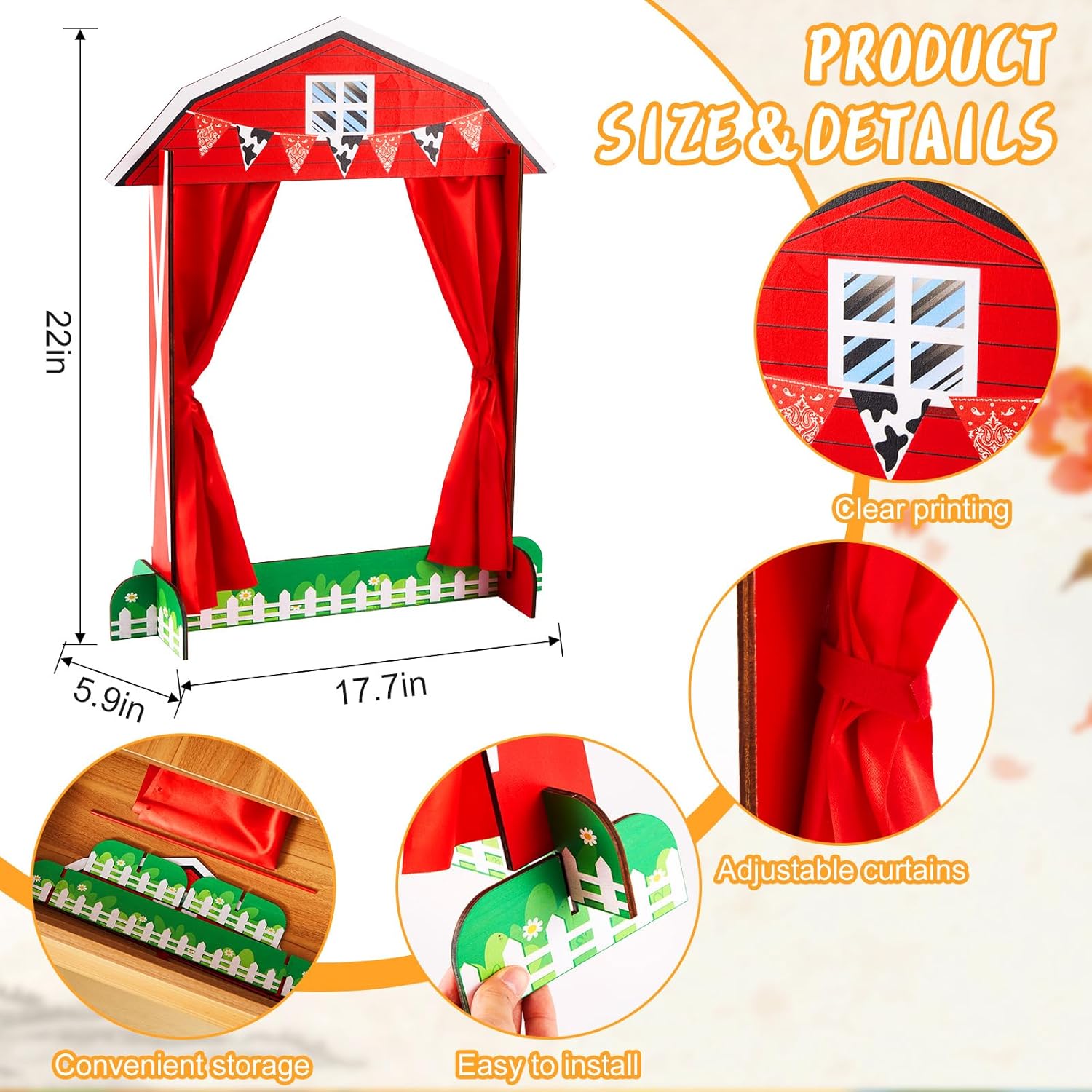 7 Pcs Wooden Puppet Show Theater Animal Hand Puppets Set Show Stage Theater Soft Plush Farm Animal Supplies