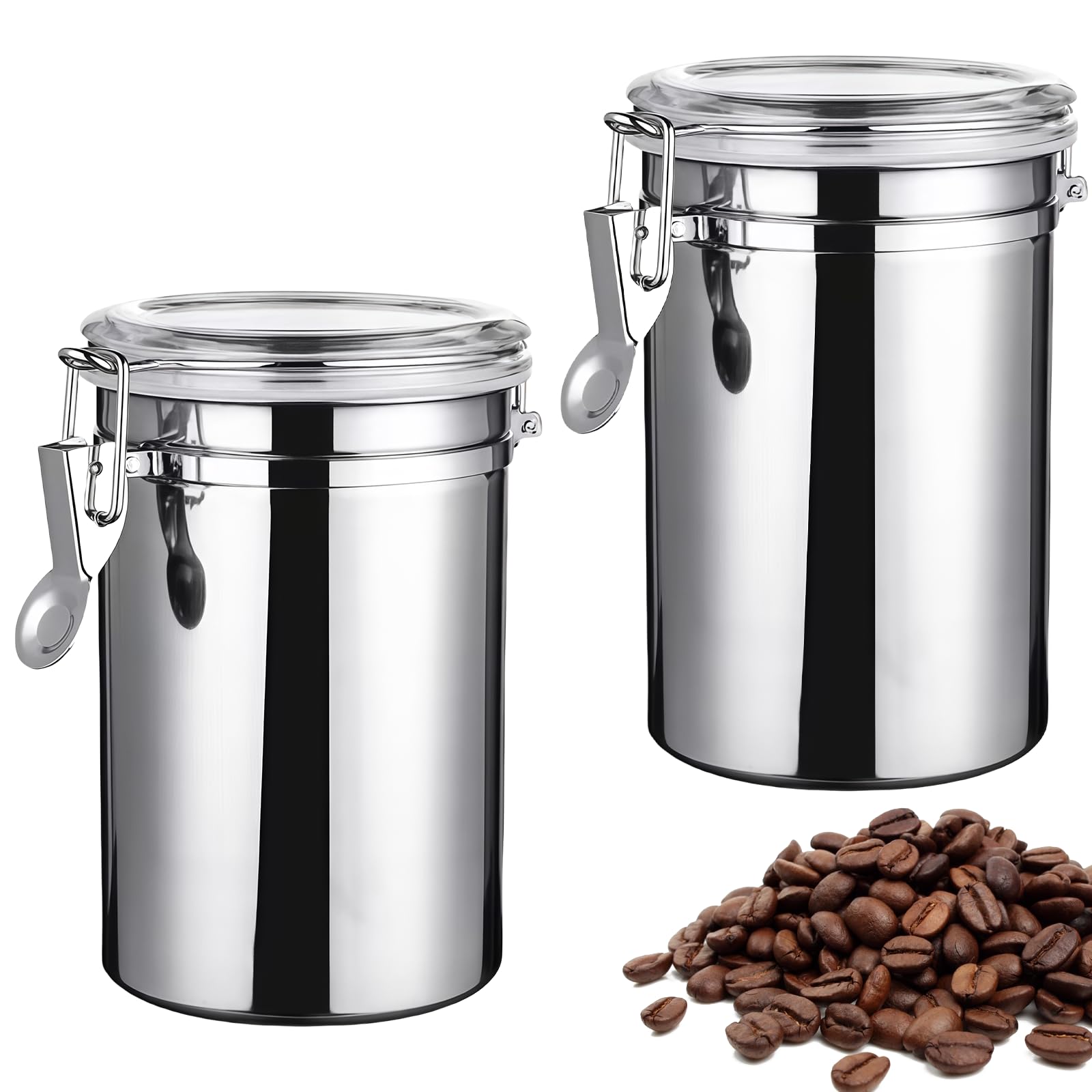2Pcs Premium Barattolo per caffè: 1,1L Barattolo per caffè ermetico con coperchio, barattolo in acciaio inox per la conservazione, contenitore ermetico con chiusura ermetica al gusto e aroma