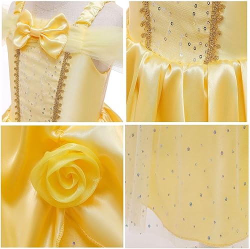 Miniatura 5 de REXREII Disfraz de princesa Bella y la Bestia para niñas, Halloween, Navidad, fiesta de cumpleaños, vestido de noche con accesorios