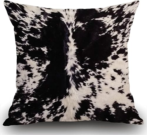 Swono Funda de almohada con estampado de piel de vaca, diseño de puntos de vaca en blanco y negro, funda de cojín para sofá de 18 x 18 pulgadas,