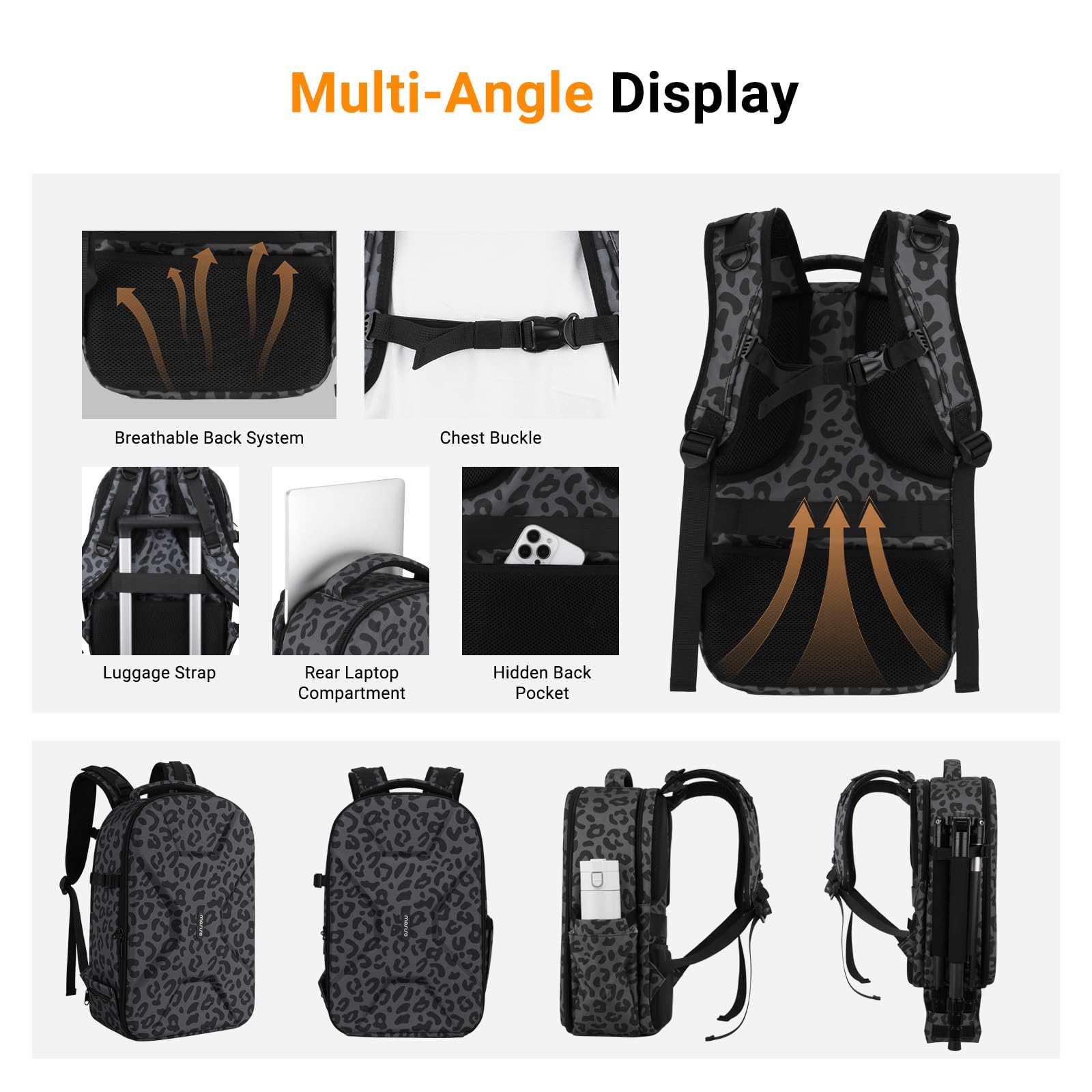 MOSISO Plecak na aparat, DSLR/SLR/torba na aparat fotograficzny, z kieszenią na laptopa 15-16", uchwyt na statyw i osłona przeciwdeszczowa, kompatybilny z Canon, Nikon, Sony, DJI Mavic dronami, wzór w
