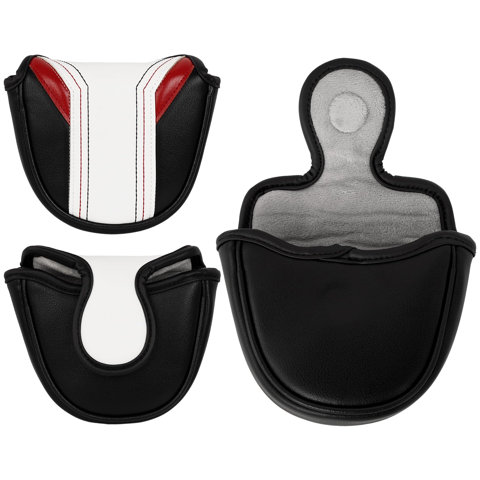 Golf Mallet Putter Head Cover Magnetic Closure Heel-shaft Club Protector White&Black&Red PU Leather — image 1
