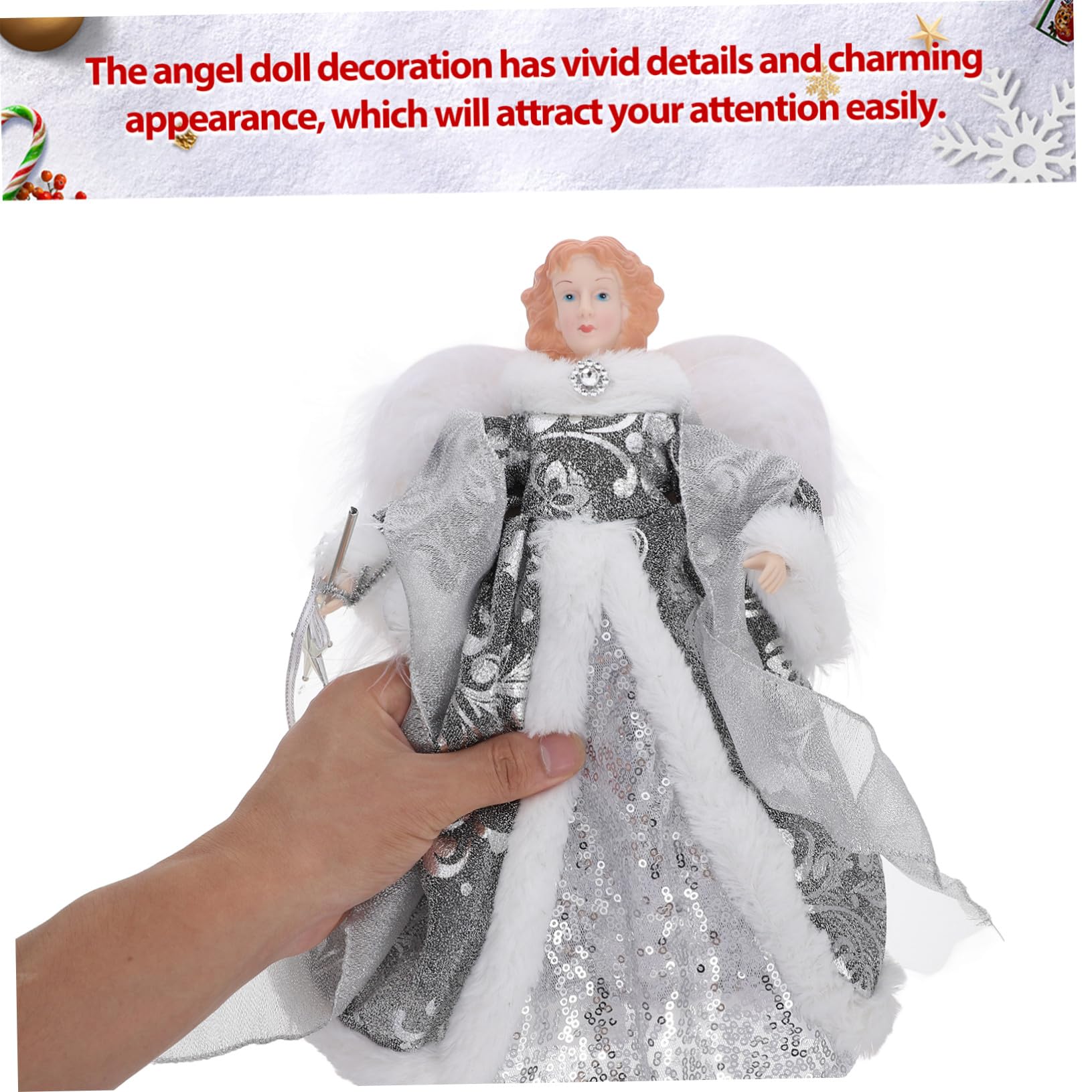 ERINGOGO Decoración Navideña Ángel con Alas de Peluche Adorno Pequeño para Árbol de Navidad Figura Decorativa para Fiesta y Regalo para del Árbol Diseño Festivo