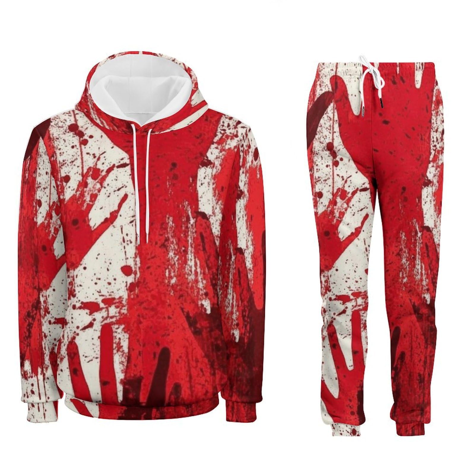 Felpa con cappuccio da uomo con stampa bianca rossa tuta casual pullover