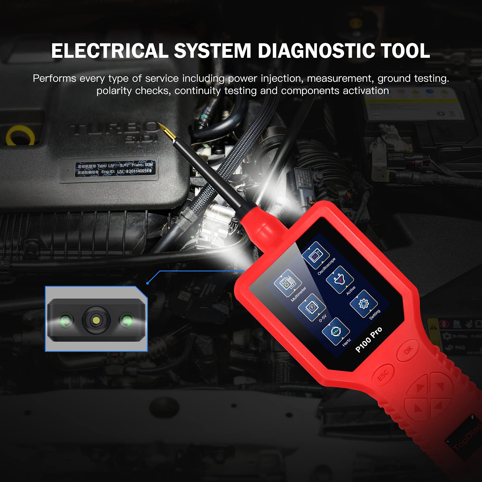 P100 Pro Kfz-Stromkreistester, Schnelles Testen, Professionelles Multimeter für Auto- und Motorrad-Enthusiasten, Schwarzes Kunststoffmaterial (Rot)
