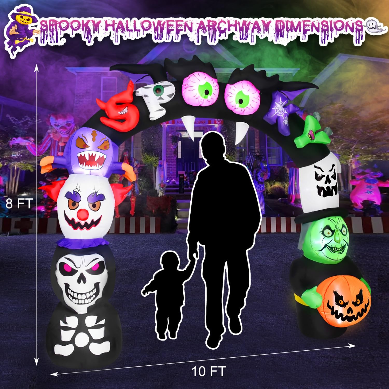 Snapklik.com : 8 FT Spooky Halloween Inflatables Stack Witch Ghost
