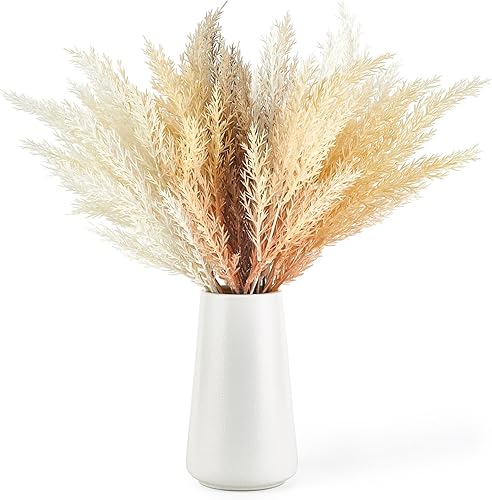 Miniatura 1 de Mkono Flores artificiales en jarrón de cerámica de hierba pomposa sintética, 5 tallos, decoración bohemia, centros de mesa, decoración de mesa de