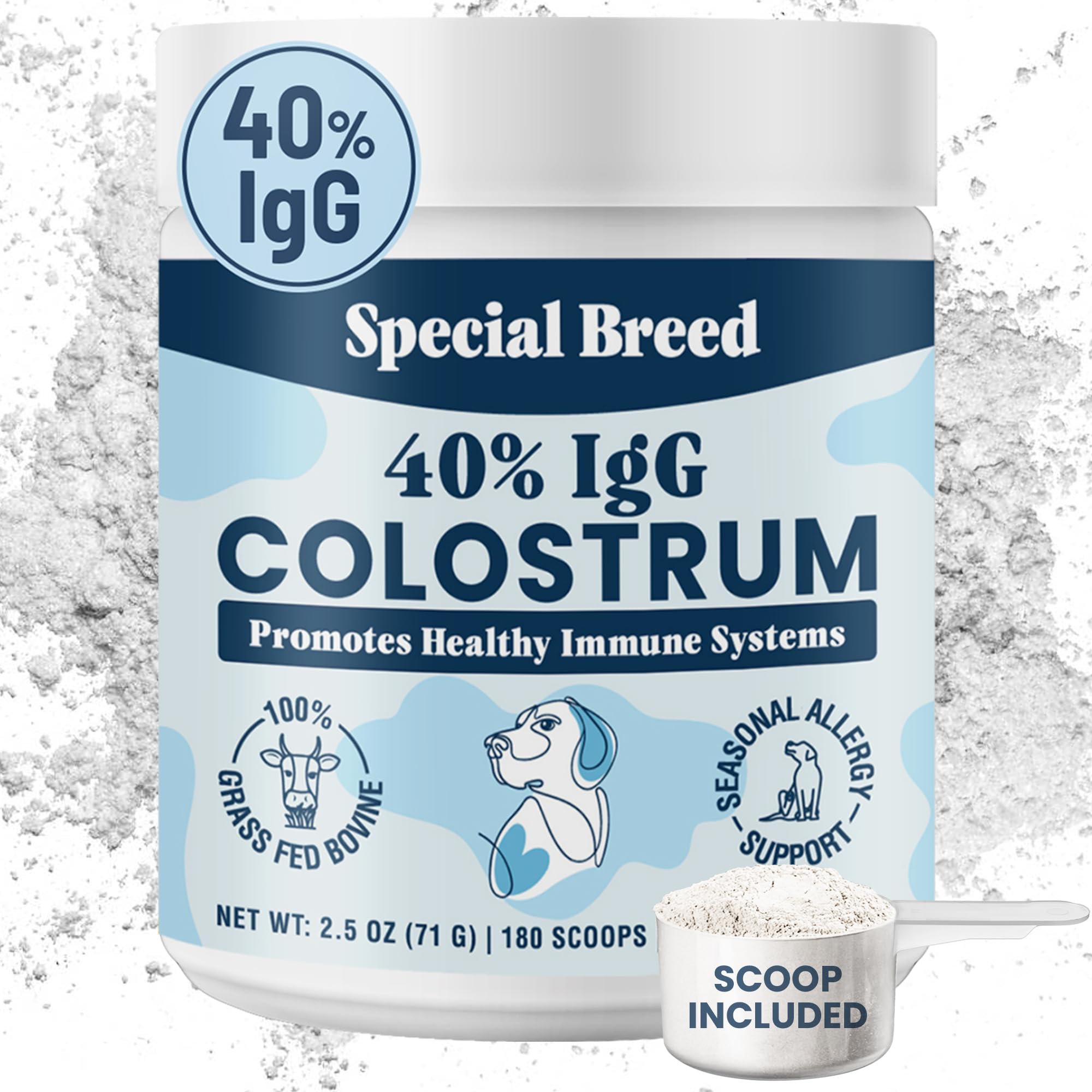 40% IgG Grass Fed Colostrum for Dogs, Third Party Tested High Potency Colostrum Powder, Immune Support, Prebiotic Gut Health, Seasonal Allergy and