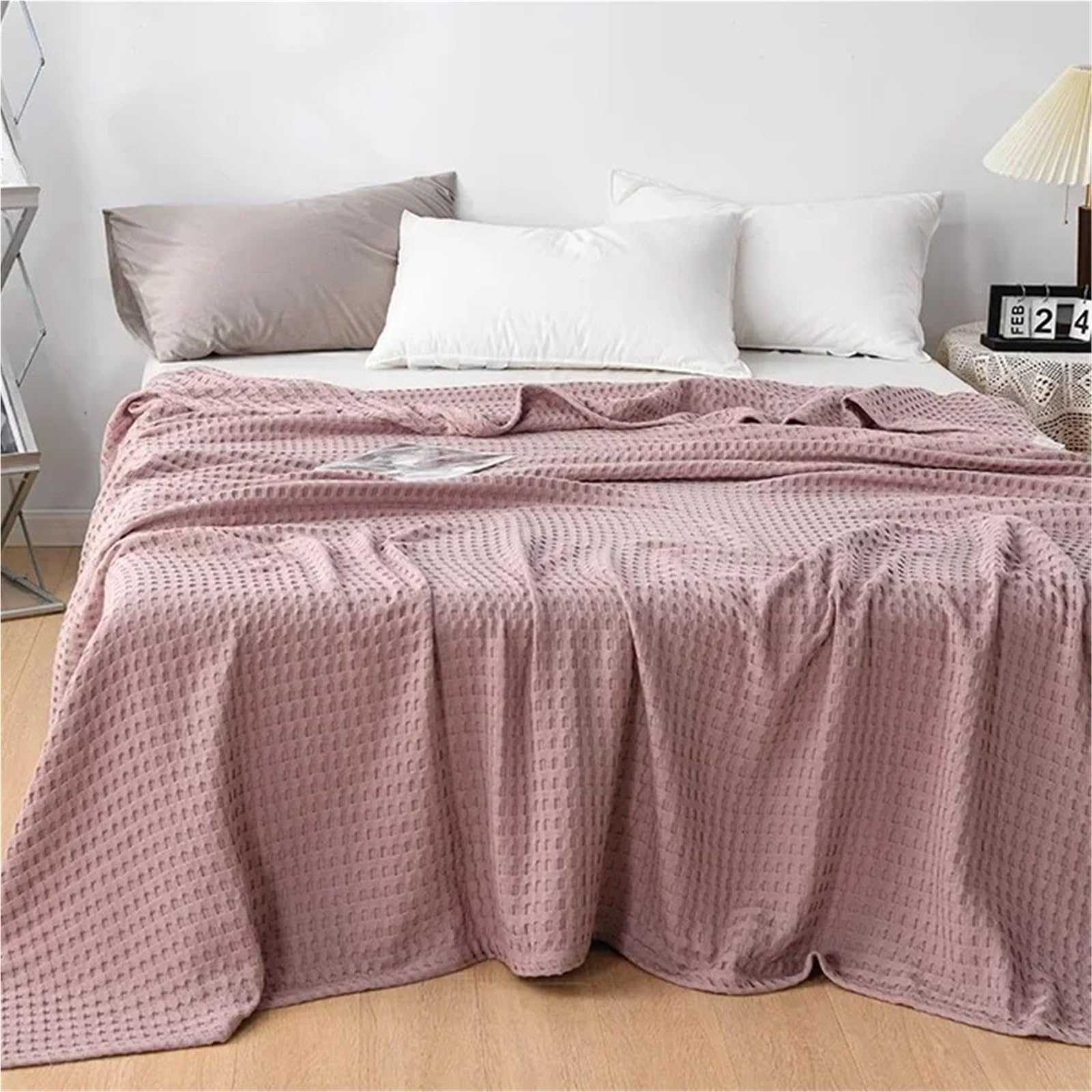 Coperta in mussola di cotone Coperta da letto estiva in cotone scozzese a nido d'ape, copriletto in maglia sottile, trapunta for hotel(Green,100x150cm)