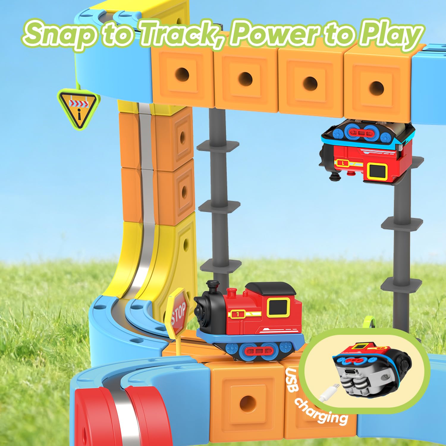 Magnetic Electric Train Set for Kids 88PCS Magnetic Train Infinity Racer Track, Cube Tracks Train Set Toys for Toddlers 4-8 - Image 2