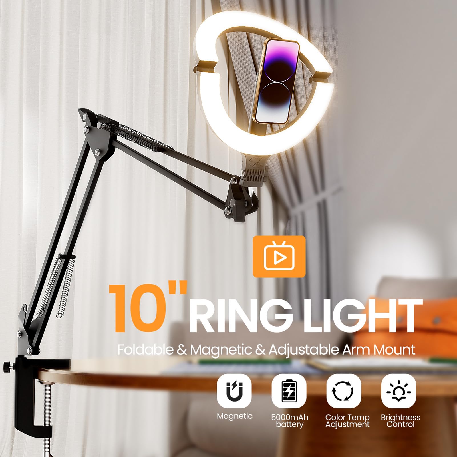 Irfora Anneaux Lumineux Magnétiques Réglables de 10 Pouces avec 120 LED pour la Photographie et Le Maquillage, Conception Pliable et Portable, 3000K-6500K