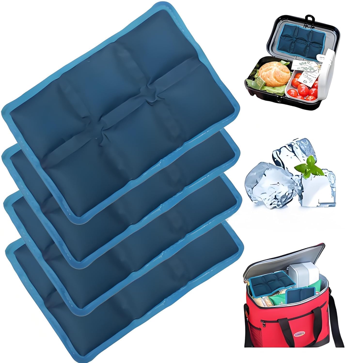 4 Pezzi Ghiaccio per Borsa per Frigo, Mattonelle Ghiaccio Riutilizzabili, Ghiaccio per Borsa Termica, Elementi Refrigeranti, per Viaggi, Scuola, Picnic