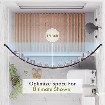 AmazerBath 20-84 Inches Arched Curved Shower Curtain Rod, Heavy Duty Shower Rod Rust Proof Bathroom Curtain Rod, Adjustable Telescoping Design Easy Segmented Installation, Need to Drill, Bronze