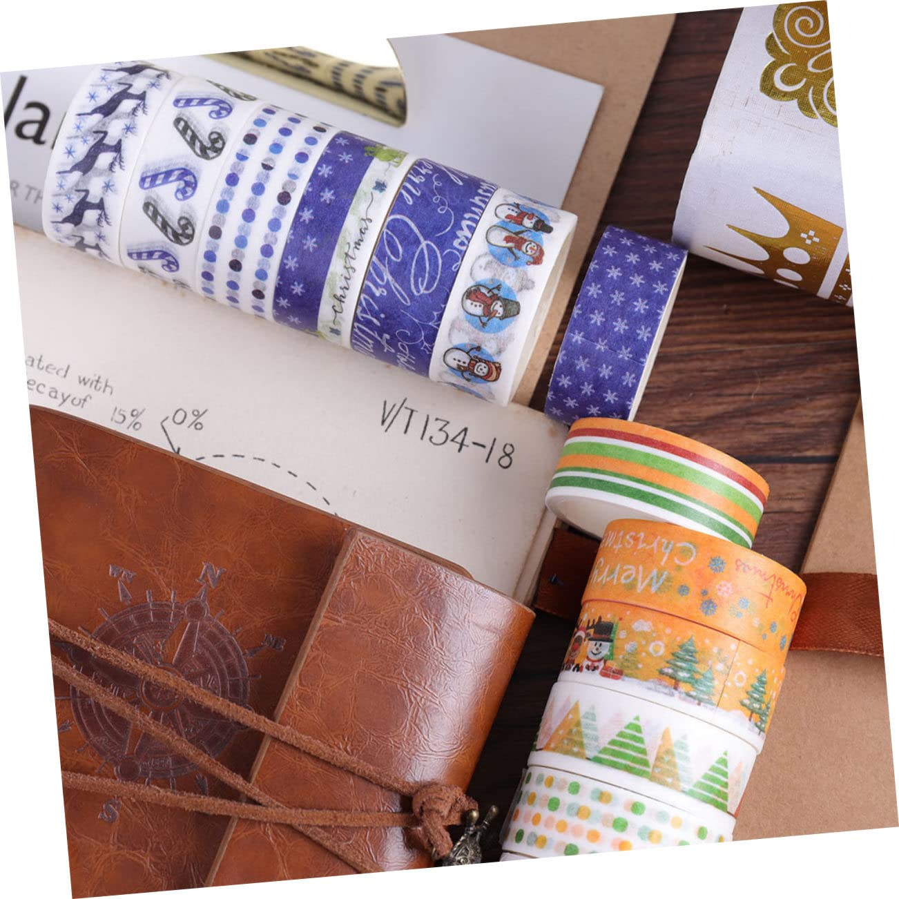 SEWACC 72rollos Cinta Washi Adhesiva para Manualidades Navideñas De Tapes Decorativos para Scrapbooking y para Festividades y Proyectos Creativos