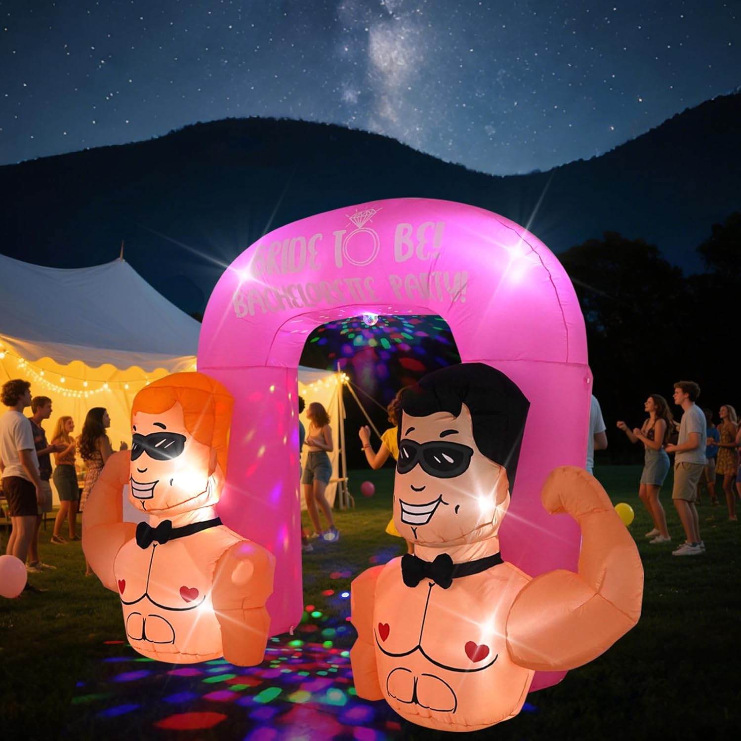 HZGDEJTG 11FT Muscle Man Inflatable Arch Decoration with Built-in LED Lights and Colorful Rotating Lights for Bachelor Party Inflatable Decorations, Suitable for Outdoor, Garden, Yard Lawn Decorations