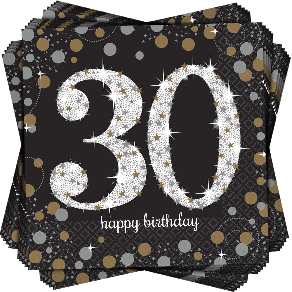 Amscan 511544 - Gold Sparkling Celebration 30th Birthday Luncheon Napkins - 16 Pack