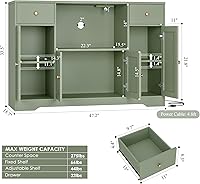 Vista 3 de HOSTACK Armario de microondas con estación de carga, armario de almacenamiento de cocina de 47 pulgadas de ancho con soporte para microondas