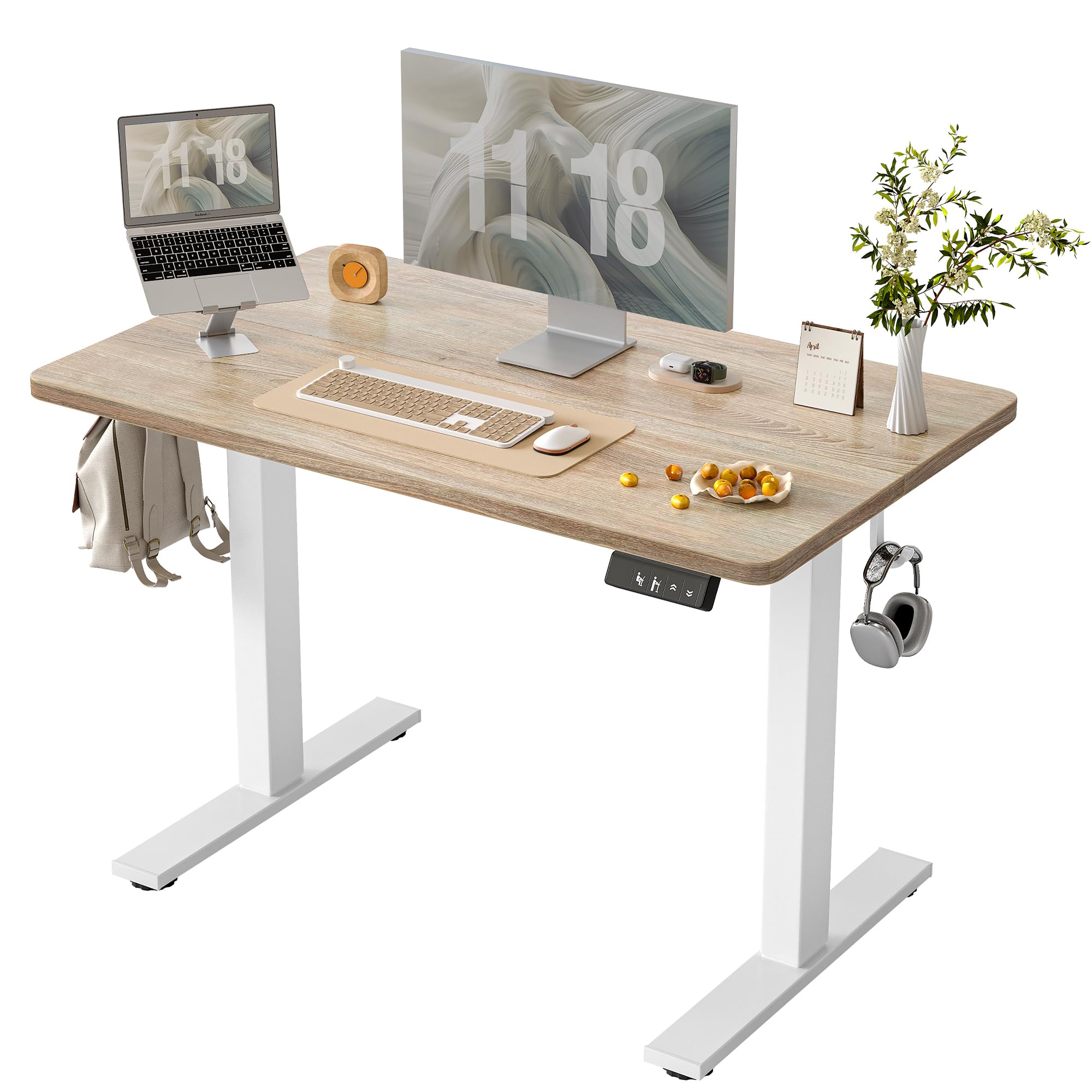 TIQLAB Height Adjustable Electric Standing Desk, 40 x 24 inch, Sit Stand Up Desk, Splice Board, Computer Home Office Desk, Maple Top