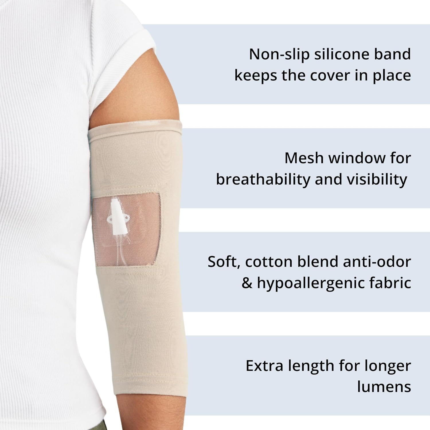 Care+Wear - Long PICC Line Cover (Small, Slate) - for Patients with PICC Lines - Upper or Lower Arm Coverage - Enhanced PICC Line Security - Comfortable Daily Wear, Convenient Mesh Window